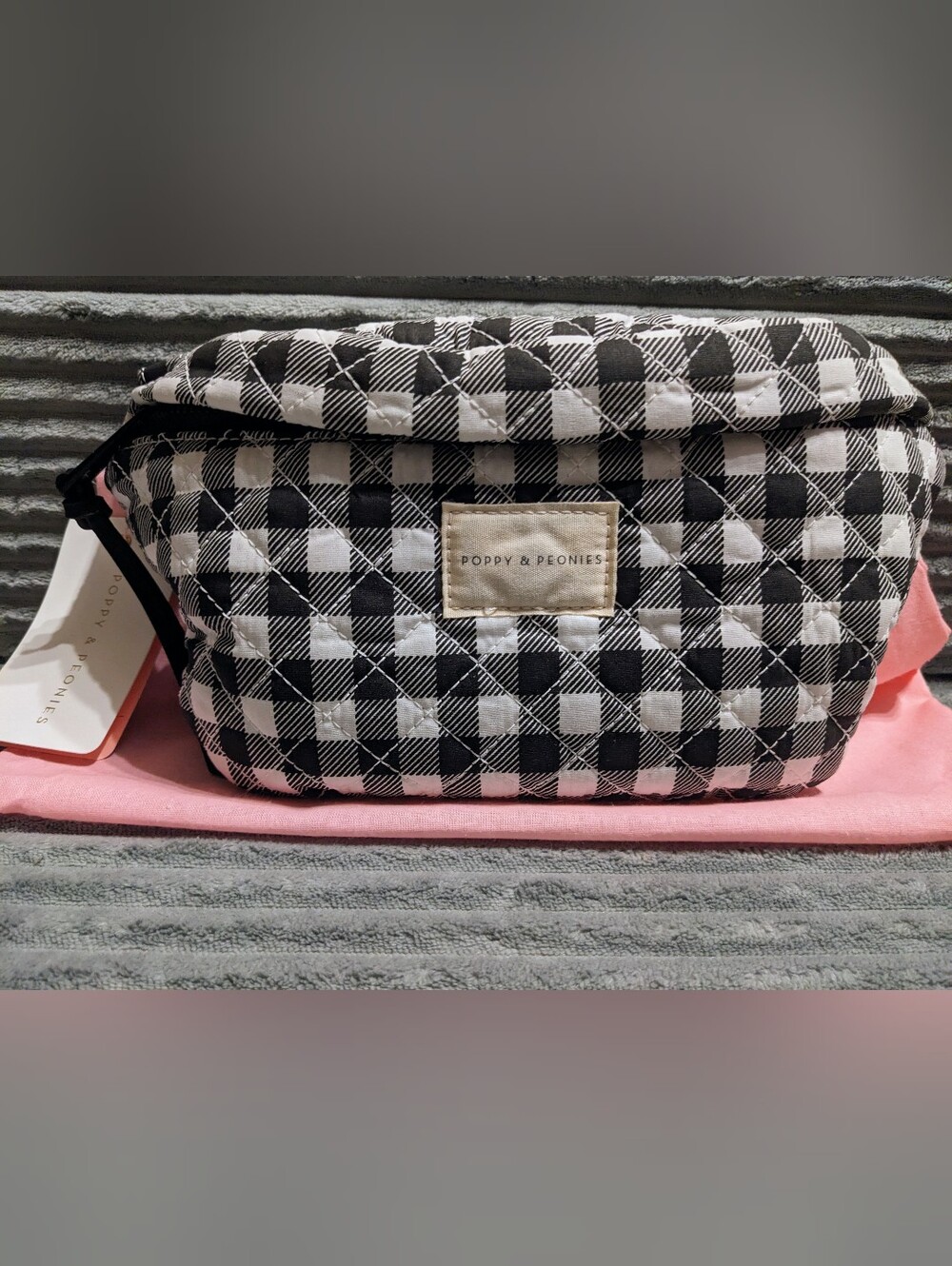 Poppy & Peonies Sidekick, Quilted Black Gingham